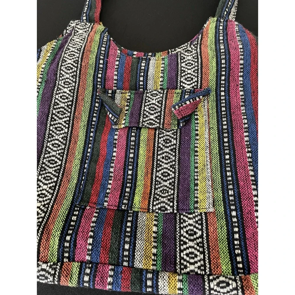 Boho Woven Cotton Hobo Bag Multicolor Stripe Hippie Tribal Shoulder Purse Tote